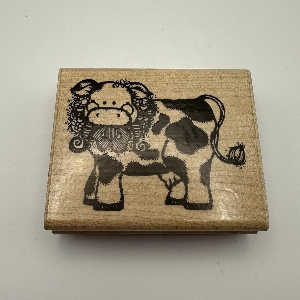 DOTS SM Butter Cup Cow N168 Farm Primitive Wood Mount Rubber Stamp Vintage 90s